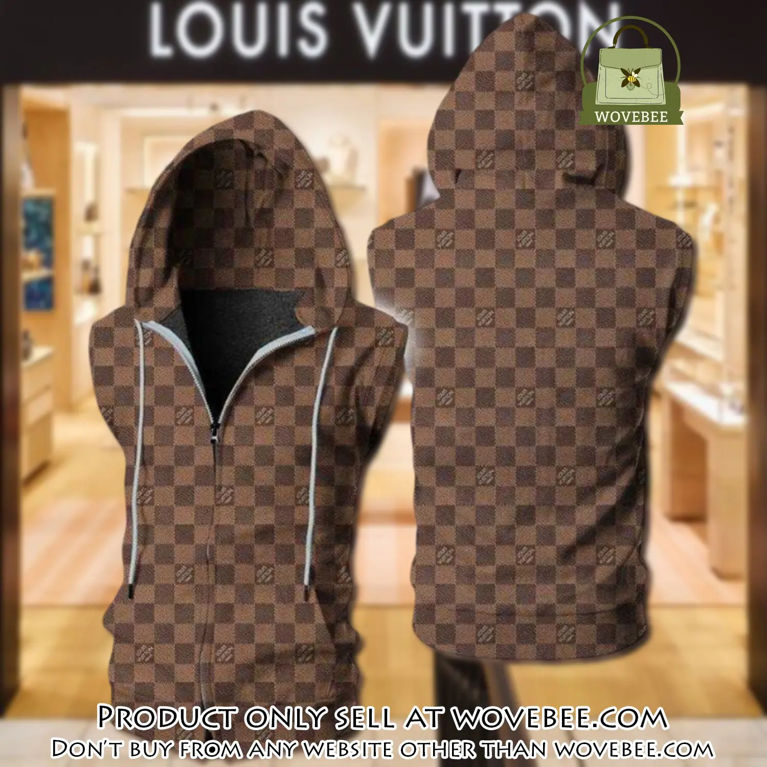 Louis vuitton brown unisex sleeveless zip up hoodie luxury for men women szh012 wvb0524714